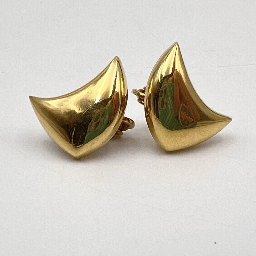 Vintage Crown Trifari Triangle Geometric Clip On Earrings Signed